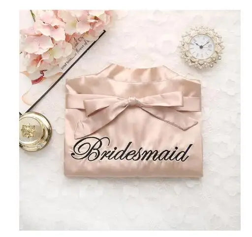 Bride Bridesmaid Wedding Robe Embroidery Kimono Bathrobe Gown Nightgown Casual Satin Short Women Sexy Nightwear Sleepwear - Matrix-studios.com