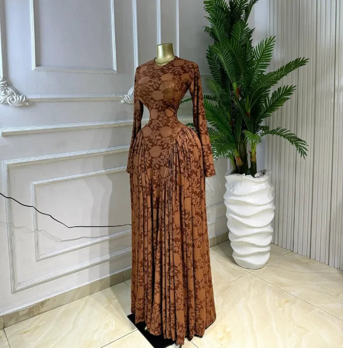CM.YAYA Women O-neck Long Sleeve Pleated Inner A-line Maxi Dress 2026 Evening Sexy Party Birthday Vacation Long Dresses Vestidos - Matrix-studios.com