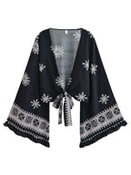 Boho Queens Women Wild Floral 2025 Short Bohemian Kimono Ruffles Flare Sleeves Vacation Beach Summer Bikini Boho Cover-ups - Matrix Studios