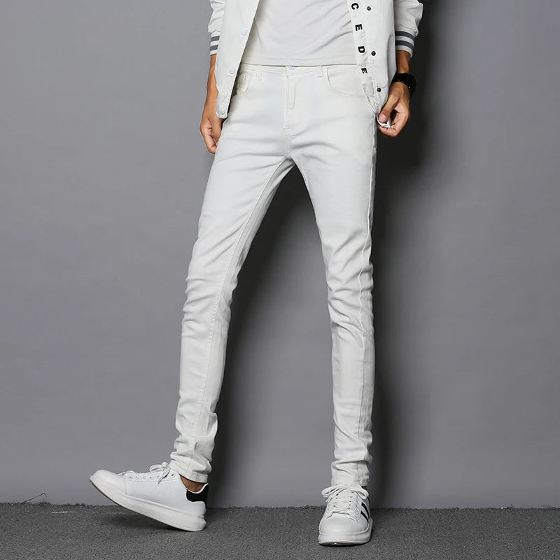 Fashion Mens Slim Fit Denim Pencil Pants High Quality Black White Skinny Stretch Jeans Mens High Street Jeans Four Season - Matrix Studios