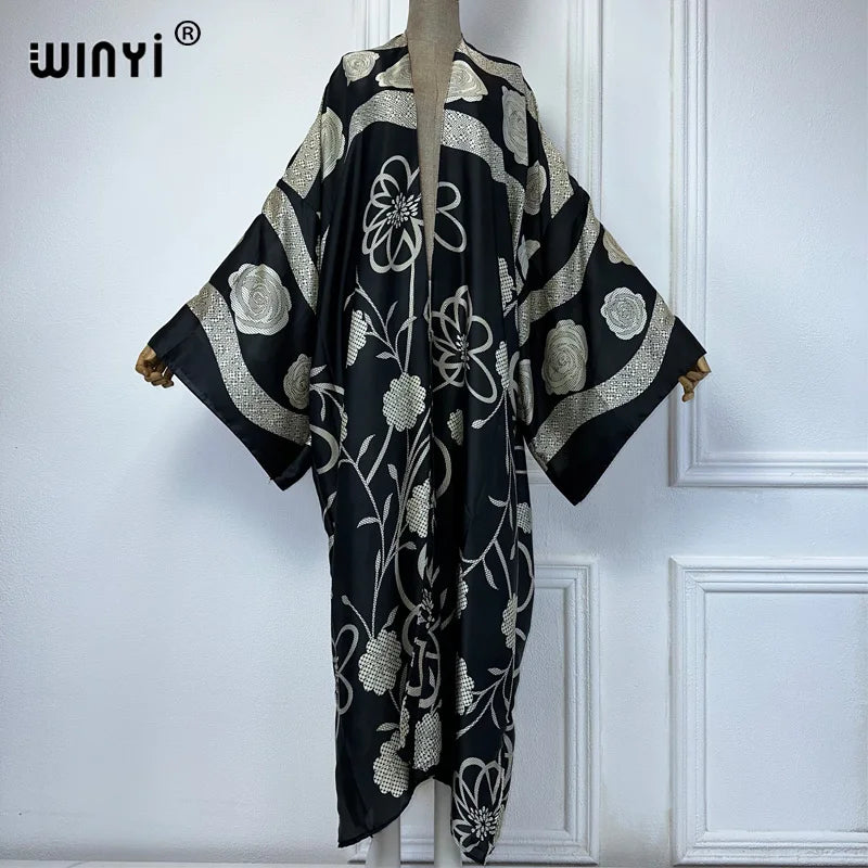WINYI New Kimono Africa Print Dress Beach Wear Elegant Cardigan Sexy Holiday Beach Outfits for Women Vestidos Swimwear - Matrix Studios