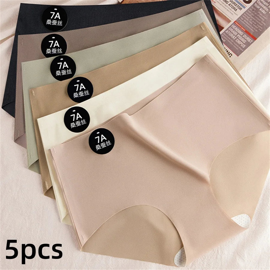 5PCS Seamless Mulberry Silk Underwear Ultral Thin Women's Panties Sexy High Elastic Invisible Briefs Soft Underpants Lingerie - Matrix Studios