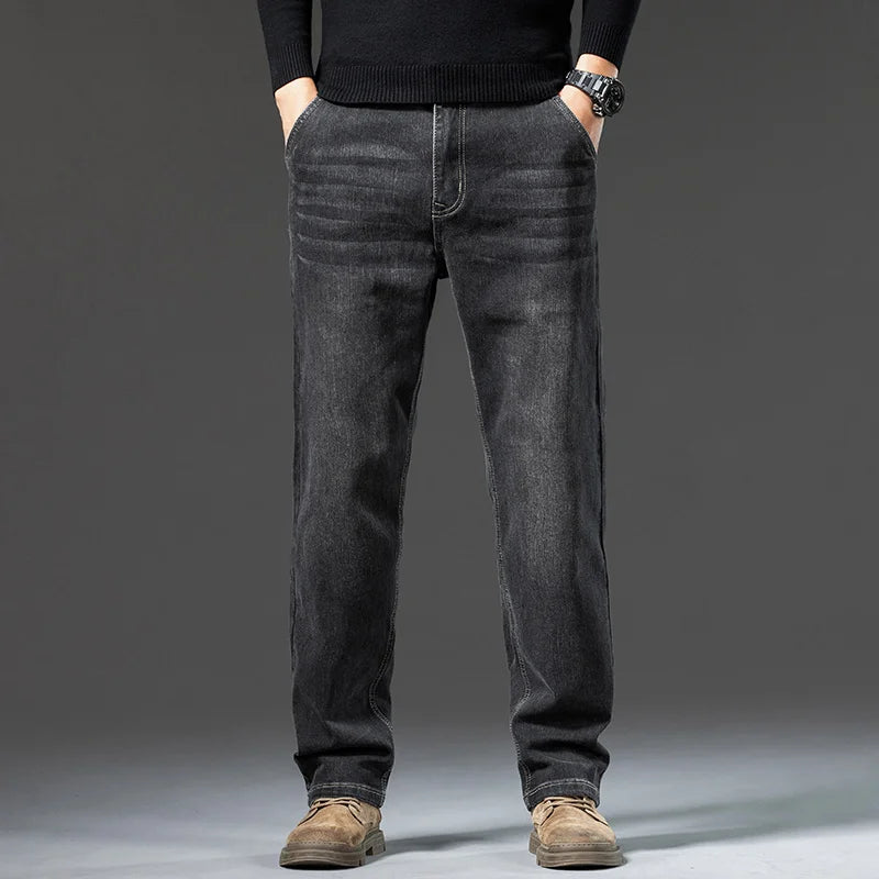 Men's Loose Straight Leg Jeans Retro Washed Elastic Casual Pants Suitable for All Seasons Versatile Pants - Matrix Studios