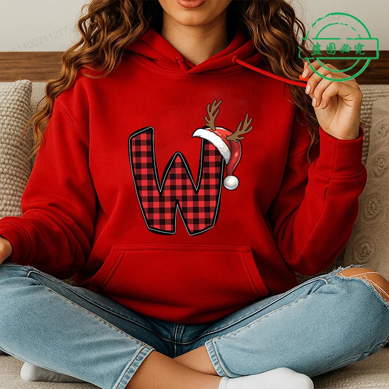 Personalised Santa Family Christmas Hoodie Harajuku Hip Hop Pullover Sweatshirt Santa Alphabet Sportswear Fashion Trends Unisex