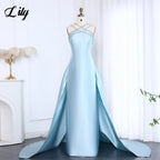 Lily Light Blue Prom Dress Shiny Beading Halter Party Dresses Stain  Sleeveless Celebrity Gowns with Detachable Tail Customized - Matrix-studios.com