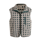 Women’s Fuzzy Checkered Vest Sleeveless Stand Collar Zip Up Vest Jacket Loose Spring Fall Warm Outwear - Matrix Studios