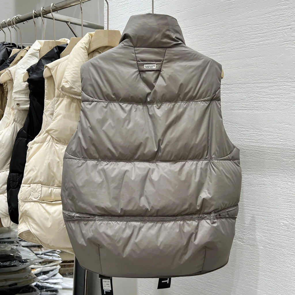 Women Autumn Winter Down Cotton Vest Jacket 2025 New Women Loose Stand Collar Vest Coat Women Short Vest Jacket Cotton Waistcoat - Matrix Studios