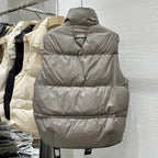 Women Autumn Winter Down Cotton Vest Jacket 2025 New Women Loose Stand Collar Vest Coat Women Short Vest Jacket Cotton Waistcoat - Matrix Studios