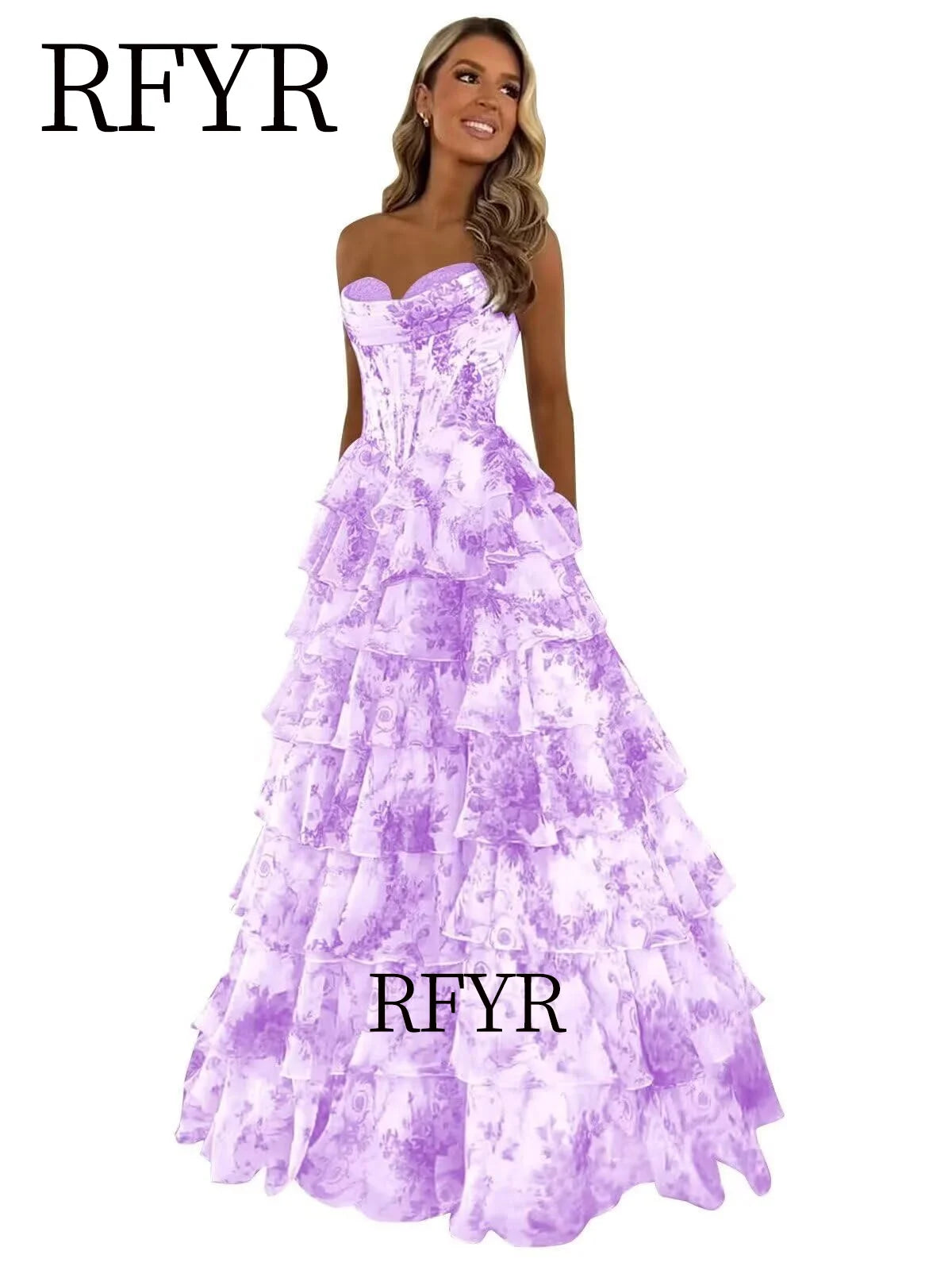 RFYR A Line Floral Prom Vestidos De Novia Pleated Elegant Prom Dress 2025 Floor Lenght Party Dress for Women  فساتين السهرة - Matrix-studios.com
