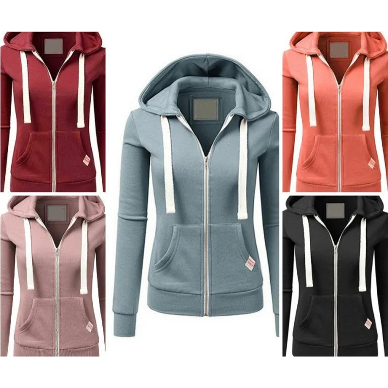 2024 Autumn/Winter New Women's Personalized Fashion Sports Hoodie Long Sleeve Drawstring Pocket Zipper Coat Woolen Sweater Top - Matrix Studios