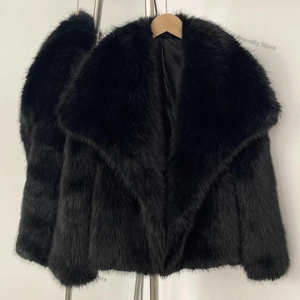 Womens Faux Fur Coat Cropped Soft Plush Artificial Short Fur Coat Holiday Party Elegant Winter Fashion Outerwear Coats for Women - Matrix Studios