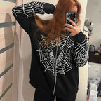 Y2k Rhinestone Skeleton Hoodies Women Gothic Black Zip Up Oversized Sweatshirts Female Retro Harajuku Hooded Jackets Streetwear - Matrix Studios