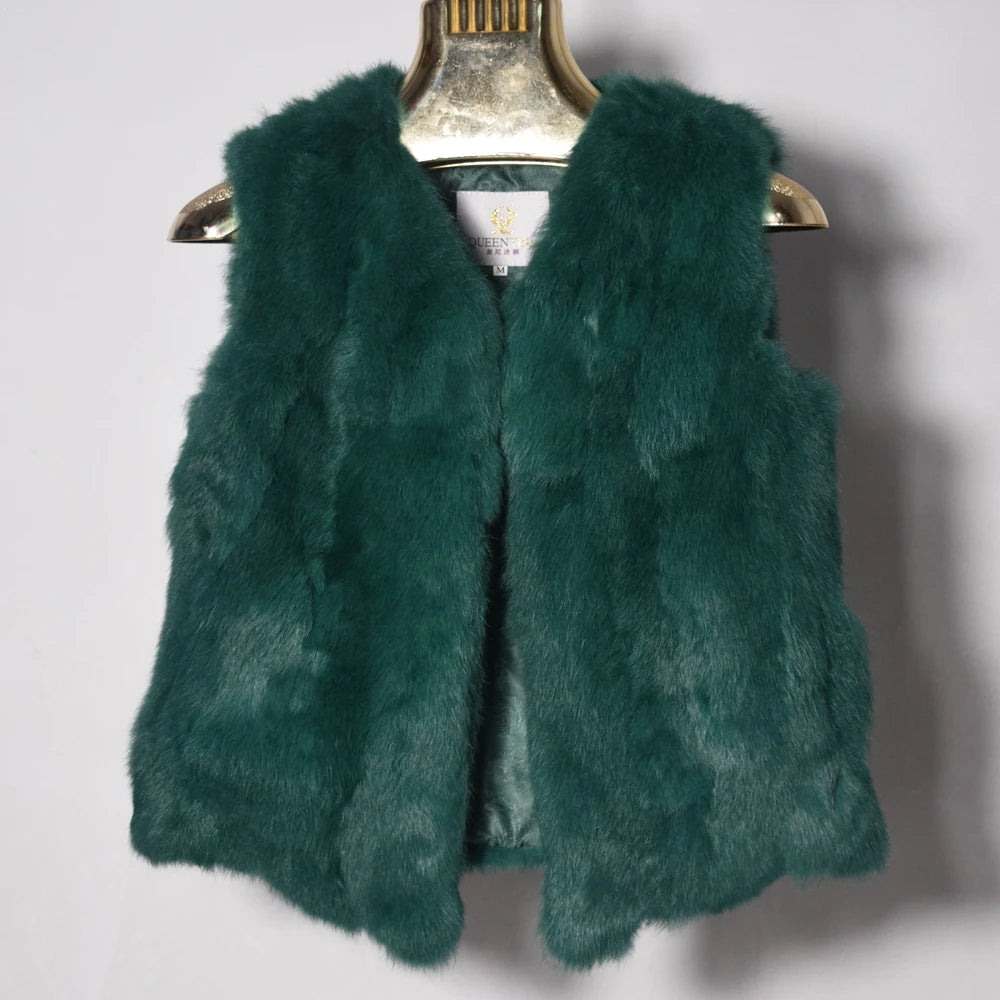 Fancy Rani Real Rabbit Fur Vest Short Natural Jacket For Women Fashion Leather Autumn Winter Spring Outwear High Quality - Matrix Studios