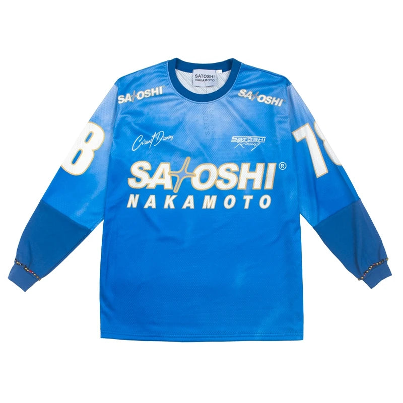 Mesh Patchwork Men Women 2XL No.18 Jersey Black SATOSHI Long Sleeve Nail Bead Racing Print Tshirts Loose Street Sports Pullover - Matrix-studios.com
