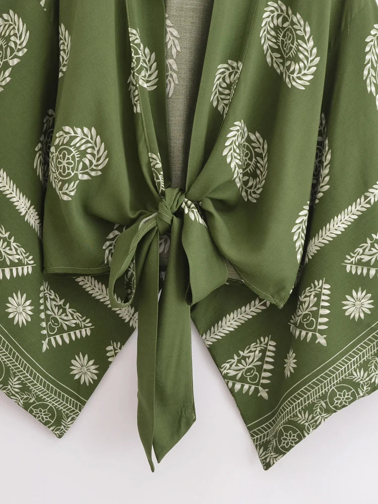 Vintage Women Fashion Boho Kimono Short Robe Swimsuits Floral Print Batwing Sleeves Bohemian Bikini Cover-Ups Beachwear - Matrix Studios