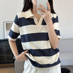 WinvyNee Summer Half Sleeved Women's Solid Polo Shirt Casual Cotton Striped Top T-shirt Women Clothing Casual Knitted A1002022 - Matrix-studios.com