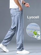 Summer Ultra-thin Men's Jeans Lyocell Soft Breathable Loose Straight Light Blue Denim Pants Business Casual Ice Silk Trousers - Matrix Studios