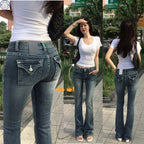 Gothic Buddha Head Womens Jeans Y2K Clothes Hip Hop Pocket Embroidery Vintage Blue Baggy Jeans Low Waist Wide Leg Trousers - Matrix-studios.com