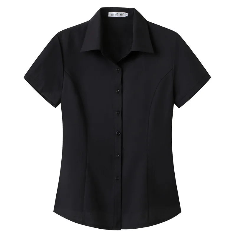 Women's Short-sleeved Slim-fitting White Large Size Business Wear Short-sleeved Women Shirt Women Tops Blouse Women - Matrix-studios.com