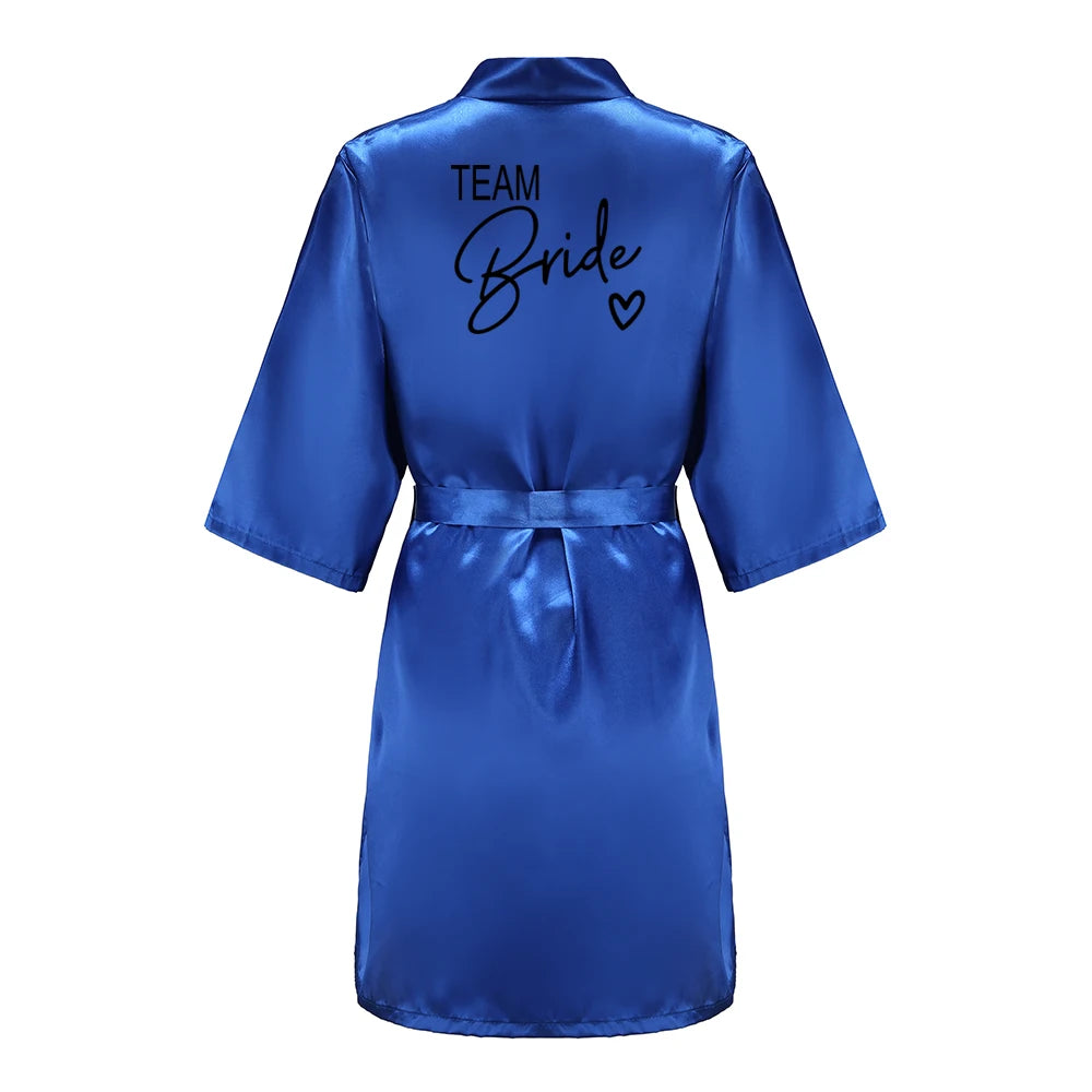 Wedding Party Team Bride Robe With Black Letters Kimono Satin Pajamas Bridesmaid Bathrobe SP003 - Matrix-studios.com