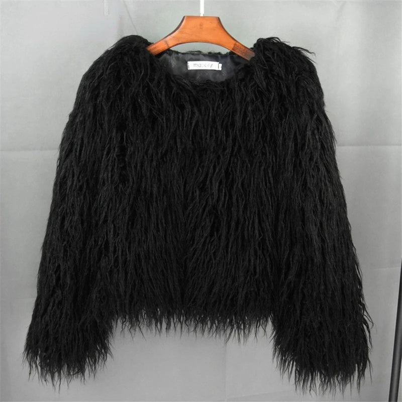 Colorful Warm Faux Women Fur Coat Loose Black White Pink Plush Coat Female Jacket Fur Autumn Winter Shaggy Outerwear - Matrix Studios