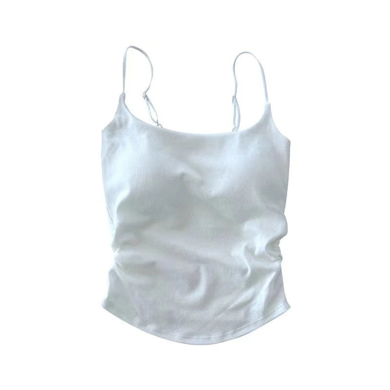 Summer Dopamine Color Sexy Camisole For Women With Pleated Waist And All-in-one Beautiful Back With Breast Pads For Women - Matrix-studios.com