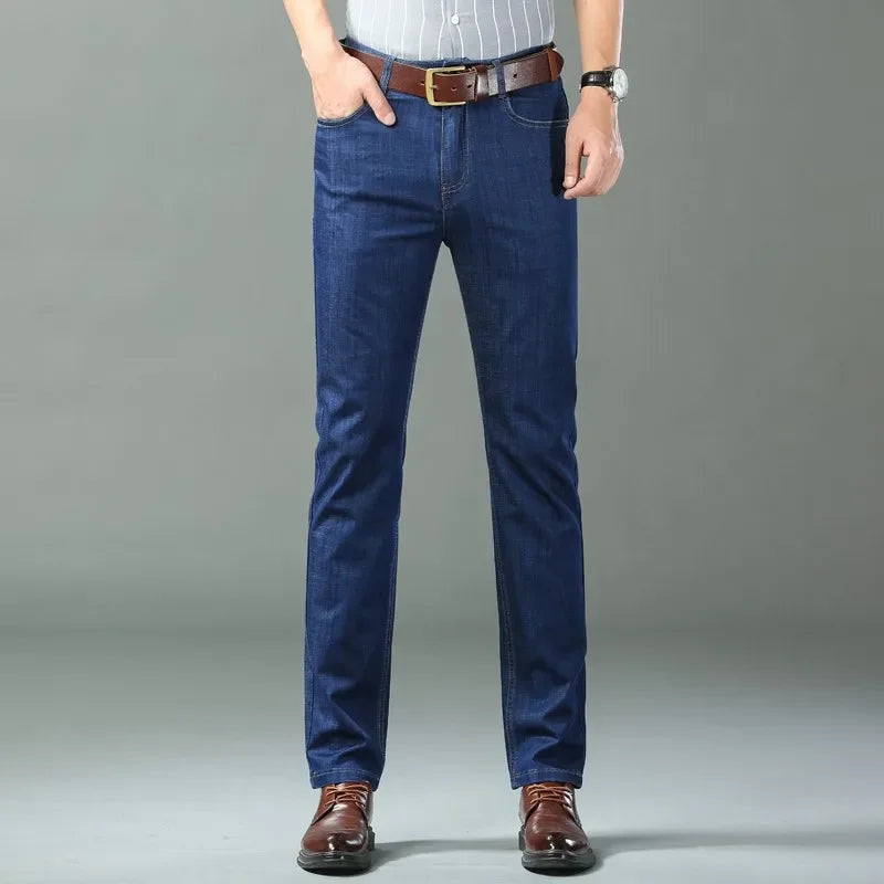 New Ice Silk Thin Denim Jeans For Men Blue Straight Stretch Cotton Pants Business Casual Lightweight Trousers Spring Summer - Matrix Studios
