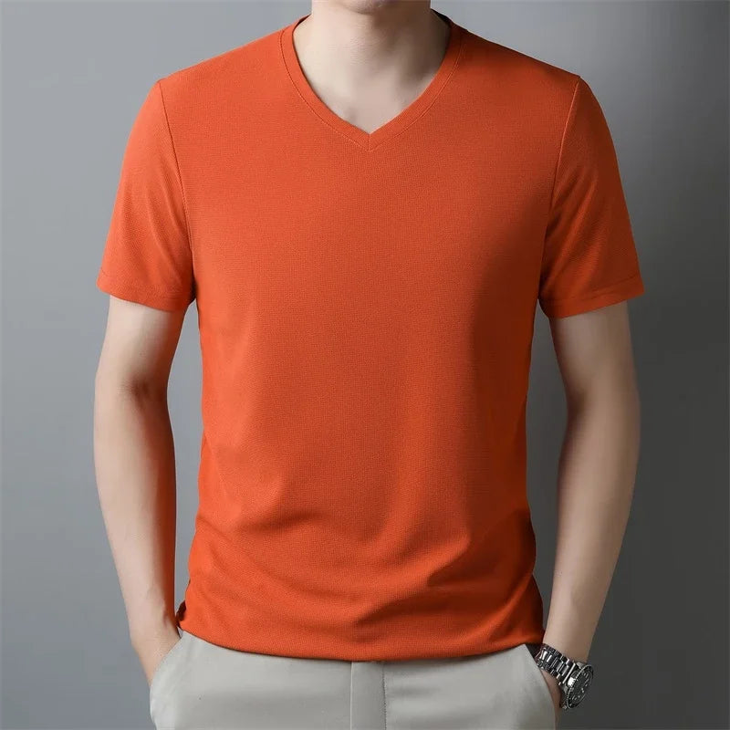 2026 Men's New Waffle V Neck Short Sleeved T-shirt Summer Comfortable Top - Matrix Studios