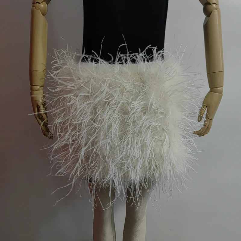 Real feather mini skirt, elastic waist sexy clothing, club, party dance party carnival short skirt can be customized in size - Matrix Studios