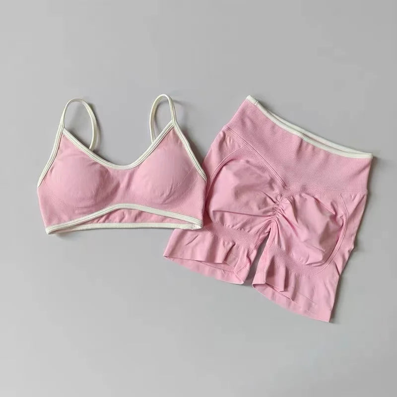 Fitness Suit, Women's Suspender, Contrasting Color Bra, Sports Shock-absorbing Speed Drying Pants, Breathable Yoga Suit - Matrix-studios.com