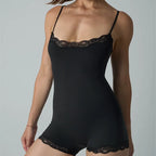 Hot Women Sexy Lace Patchwork Bodysuit Sports FitnessSkinny Shaperwear Camisole Square Neck Spaghetti Strap Slimming Bodycon - Matrix-studios.com
