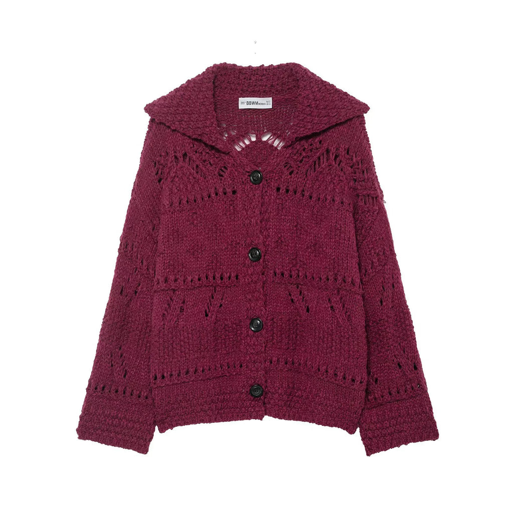 European and American style autumn and winter new women's clothing design sense coarse needle hollow knitting cardigan jacket - Matrix Studios