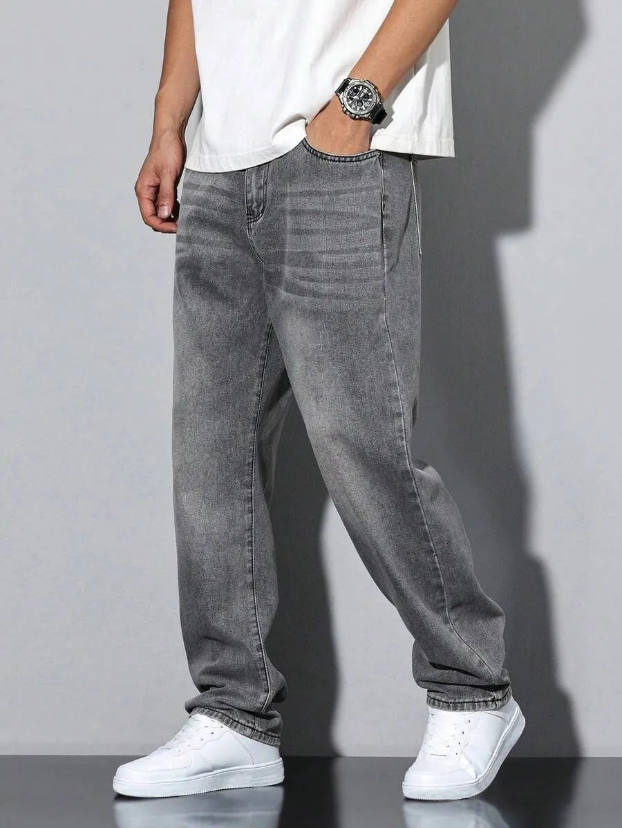 Men's straight skinny grey jeans, straight and simple design, suitable for daily wear in all seasons - Matrix Studios