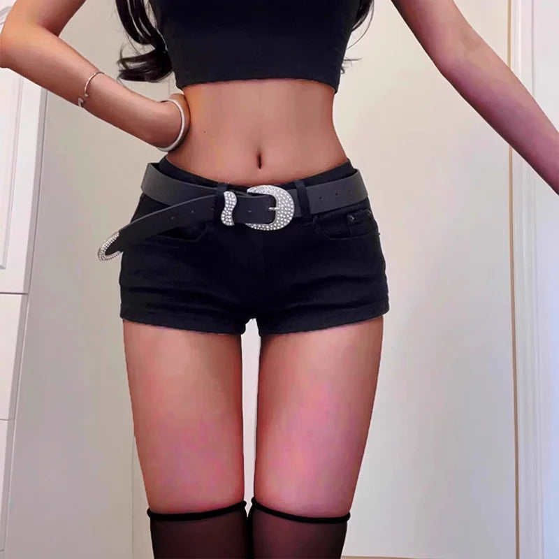 2024 Woman High Waist Aesthetic Straight Leg Jeans Female Fashion Streetwear Mini Pants Girls Y2k 2000s Black Baggy Denim Shorts - Matrix-studios.com