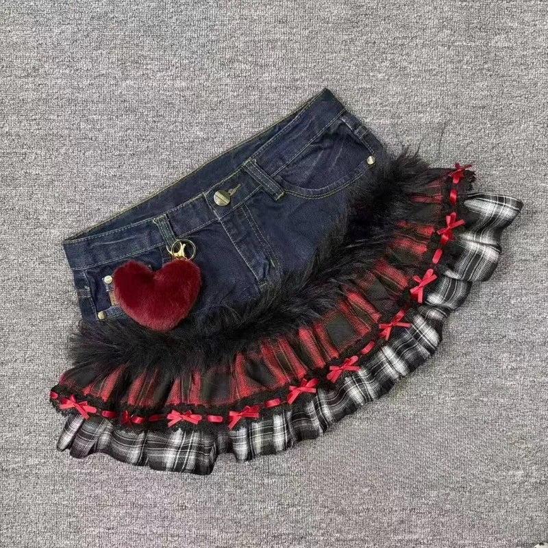 Women's Blue Black Riveted Belt Denim Skirt Y2K Harajuku High Street Fashion 90s Sexy A-line Mini Skirt Summer Clothing 2026 New - Matrix-studios.com