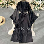 Ultra Long Birde Wedding Robe Dress White Kimono Lady Loose Sleepwear Sexy Big Lace Sleeve Bathrobe Nightwear Rayon Peignoirs - Matrix-studios.com