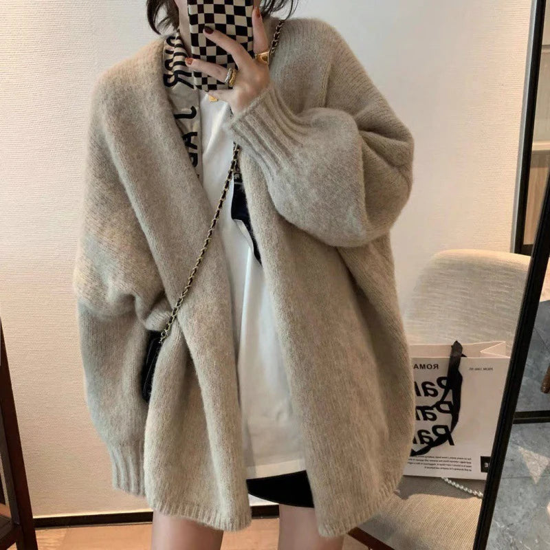 Korean Balloon Sleeve Knit Cardigan Women Korean Solid Color Loose Sweater Coat Woman Lazy Wind Soft Warm Cardigans Ladies - Matrix Studios
