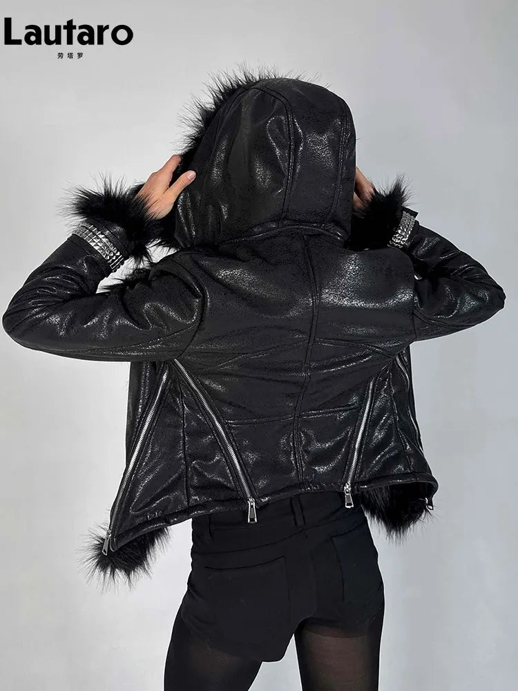 Lautaro Autumn Winter Short Black Thick Warm Soft Shaggy Faux Sheepskin Coat Women Luxury Designer Clothes Fluffy Jacket 2026 - Matrix Studios