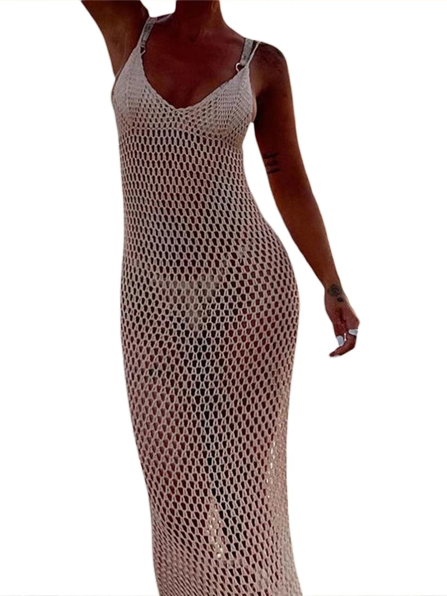 Women Knitted Beach Cover Ups Crochet Cutout Backless Beach Dress For Women Bikini Swimsuit Bathing Suit Summer Beachwear - Matrix Studios