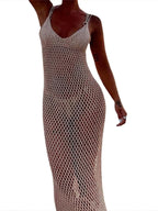 Women Knitted Beach Cover Ups Crochet Cutout Backless Beach Dress For Women Bikini Swimsuit Bathing Suit Summer Beachwear - Matrix Studios