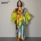 WINYI Summer Kimono Party Dress Beach Wear Swim Suit Cover Up African Women Loose Puff(ed) Sleeves Cardigan Boho Holiday Kaftan - Matrix Studios