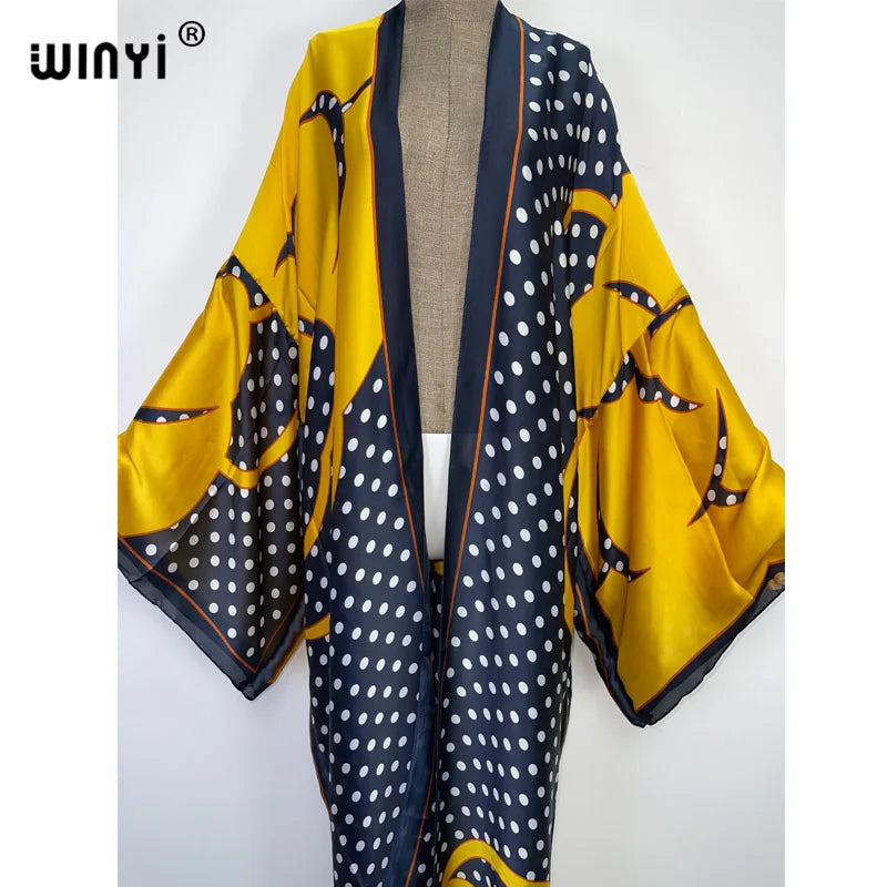WINYI 2022 Boho Printed Long Kimono Dress Bikini Wrap Cover-ups Women Summer Clothes Beach Wear Swim Suit Cover Up Kaftan Kimono - Matrix Studios