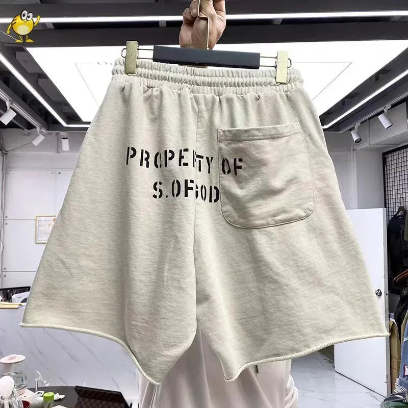 Apricot Khaki Saint Shorts Men Woman Hip Hop Heavy Fabric Vintage High Street Graffiti Good Quality Joggers