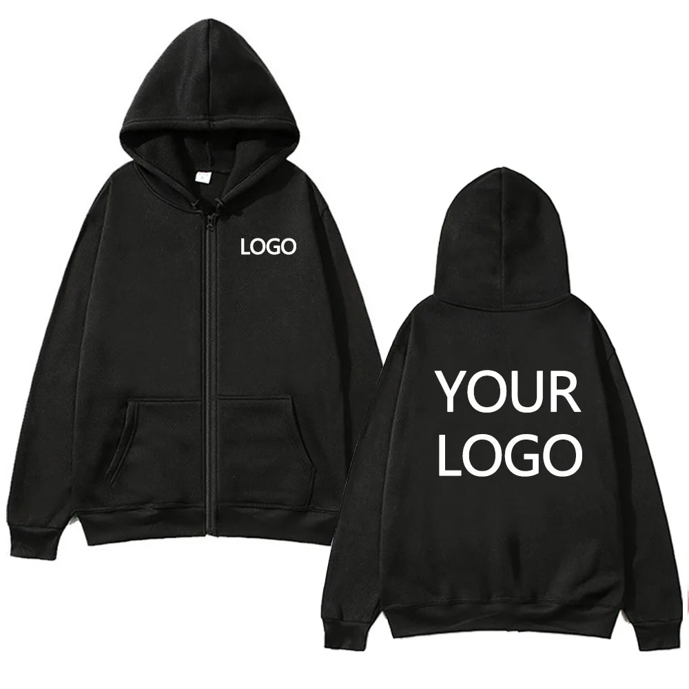 DIY Personalised customised logo, men's street hoodie, zip front sports sweatshirt, women's casual knitted hoodie, couple's gift - Matrix Studios