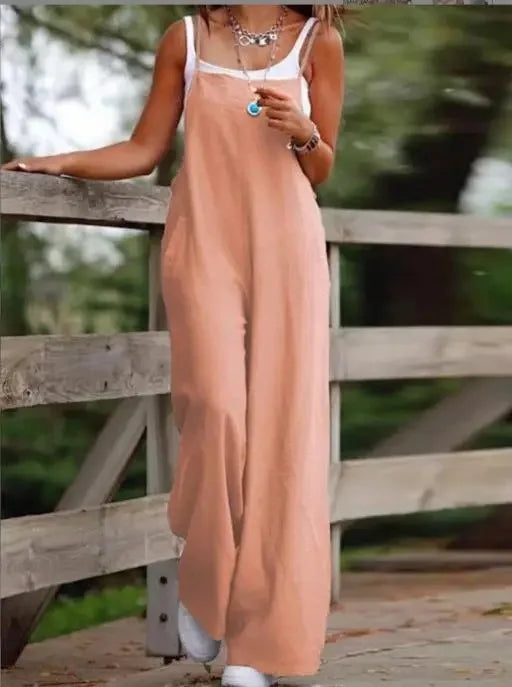 Oversized S-5XL Women Loose Overalls Summer Fashion Female Sleeveless Wide Leg Pant Suits JYFS-8130 - Matrix Studios