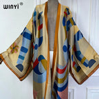 WINYI Summer Bohemian Kimono Beach Cover-Up Swim Suit Elegant African Women Boho Cardigan Sexy Holiday Long Sleeve Beach Dress - Matrix Studios