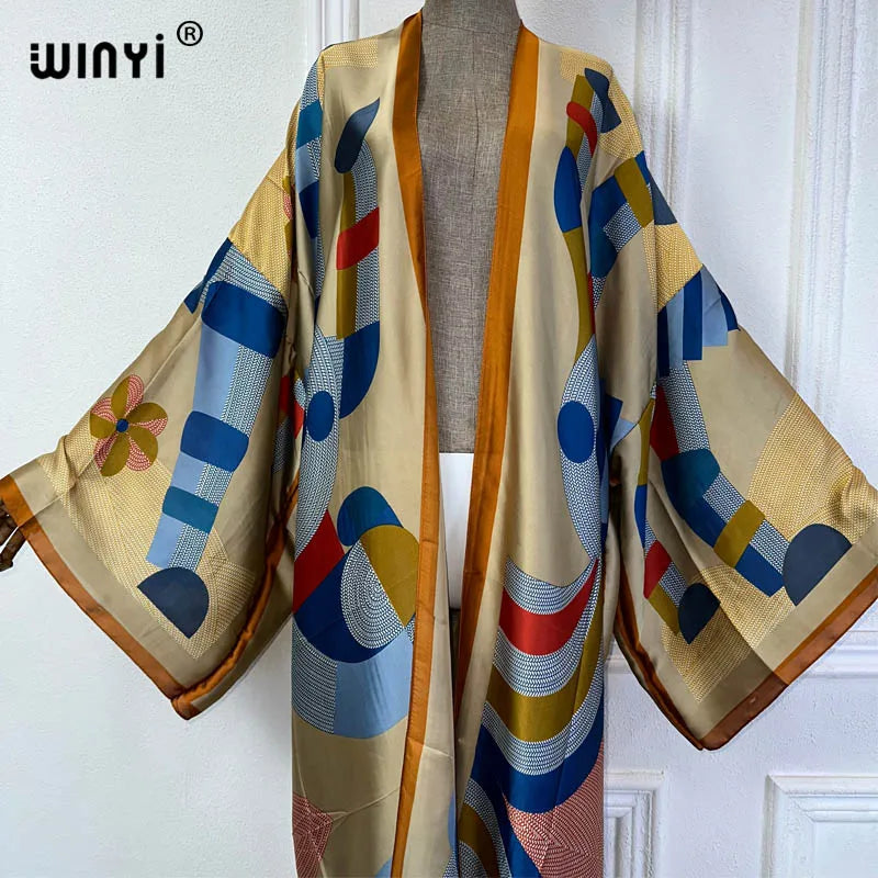 WINYI Summer Bohemian Kimono Beach Cover-Up Swim Suit Elegant African Women Boho Cardigan Sexy Holiday Long Sleeve Beach Dress - Matrix Studios