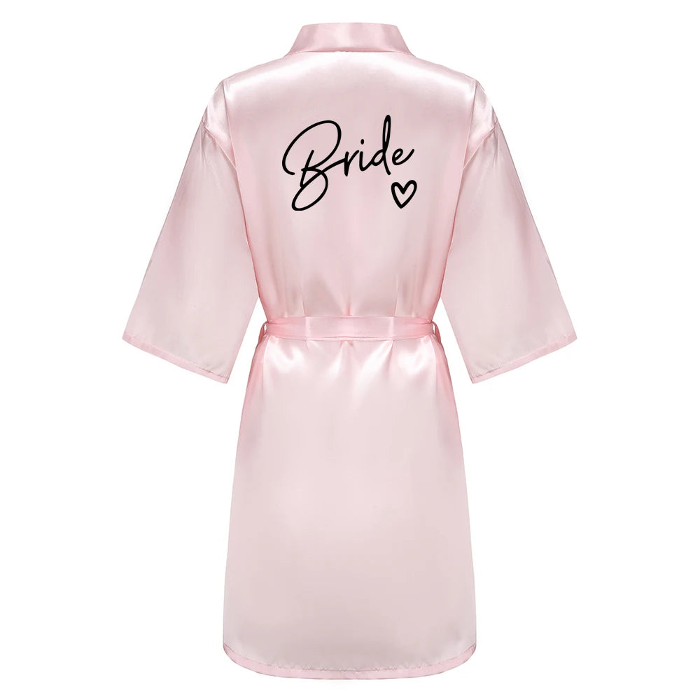 Wedding Party Team Bride Robe With Black Letters Kimono Satin Pajamas Bridesmaid Bathrobe SP003 - Matrix-studios.com