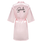 Wedding Party Team Bride Robe With Black Letters Kimono Satin Pajamas Bridesmaid Bathrobe SP003 - Matrix-studios.com