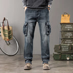 Autumn and winter new styles Men's Outdoor Wide Leg Workwear Multi-Pocket Jeans Straight fit plus size men's jeans  42 44 - Matrix Studios